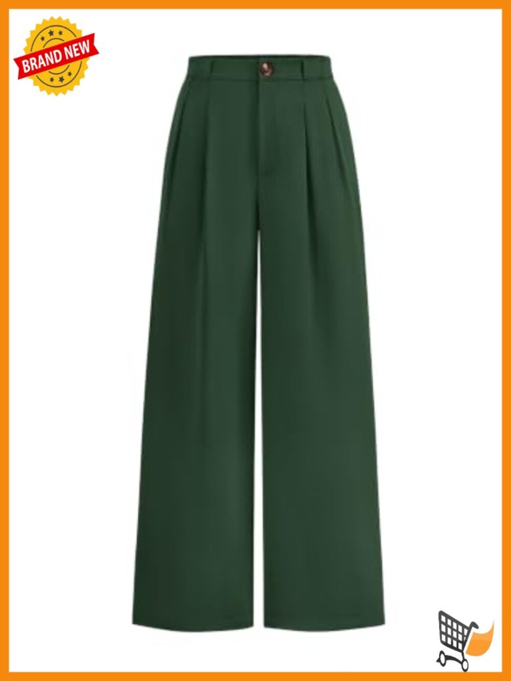 High Waisted Wide Leg Dressy Trousers with Button Closure